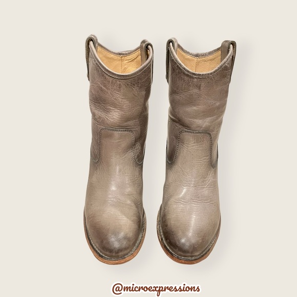 Frye Jackie Button Short Grey Real Leather Zip Up Round Toe Heeled Ankle Bootie - Picture 5 of 12